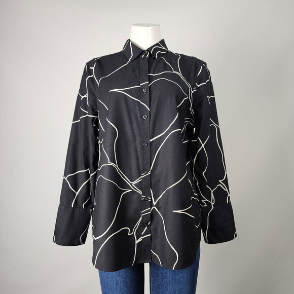 Chico's Black Button Up Tunic Top Size 12 - Picture 1 of 7